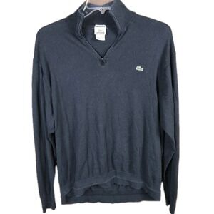 Lacoste Mens Cotton Cashmere‎ Quarter Zip Sweater Navy Blue Size 7 XL